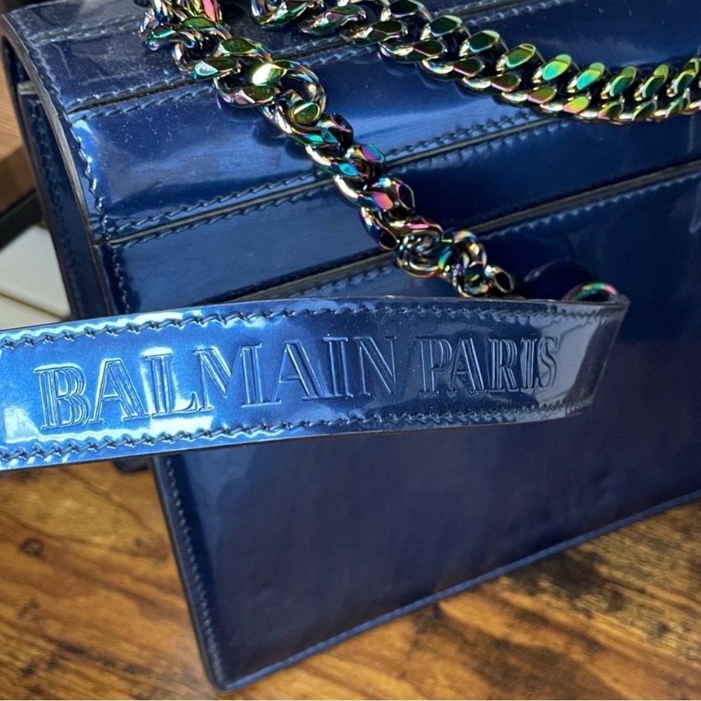 Balmain Navy Patent Quilted Crossbody with Iridescent Hardware - Picture 8 of 10